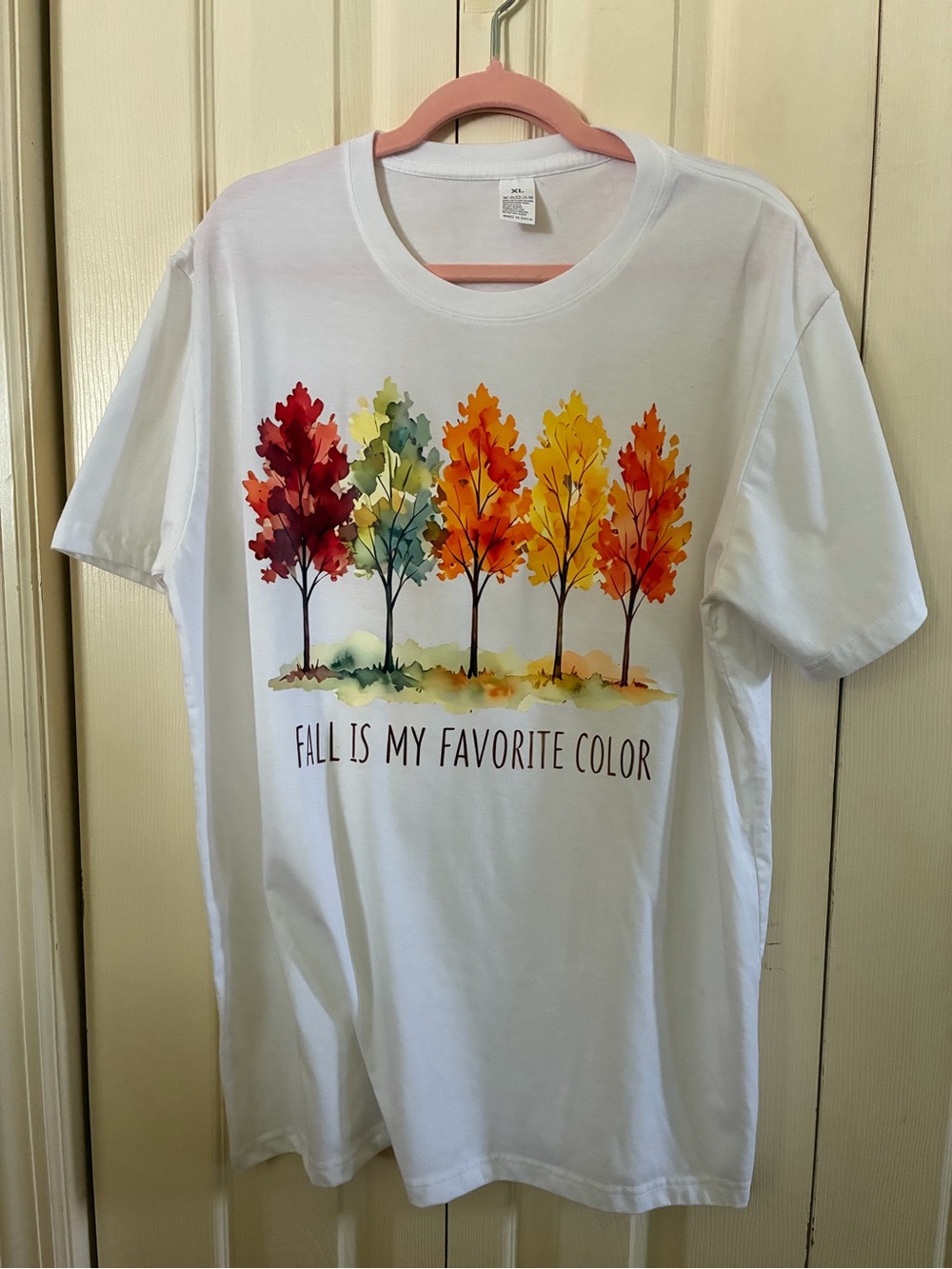 Womens White Tee with Autumn Tree Graphic - Fall Is My Favorite Color XXL